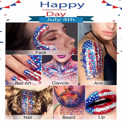 🦅4th of July/Soccer Fan Glitter Stick✨🔔Red, White & Blue Body & Hair Sparkle🚝Free Shipping