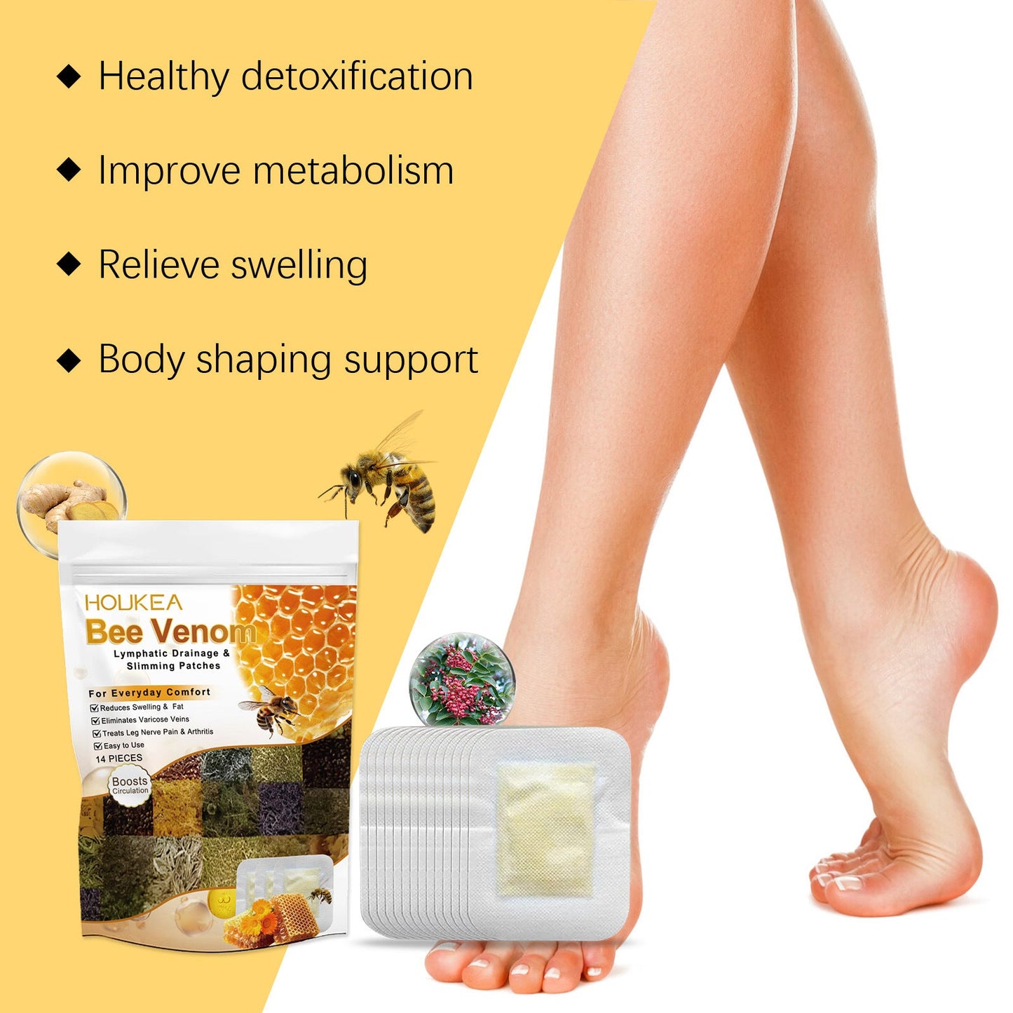 Bee Venom Lymphatic Drainage & Slimming Foot Patches 🌿👣