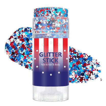 🦅4th of July/Soccer Fan Glitter Stick✨🔔Red, White & Blue Body & Hair Sparkle🚝Free Shipping
