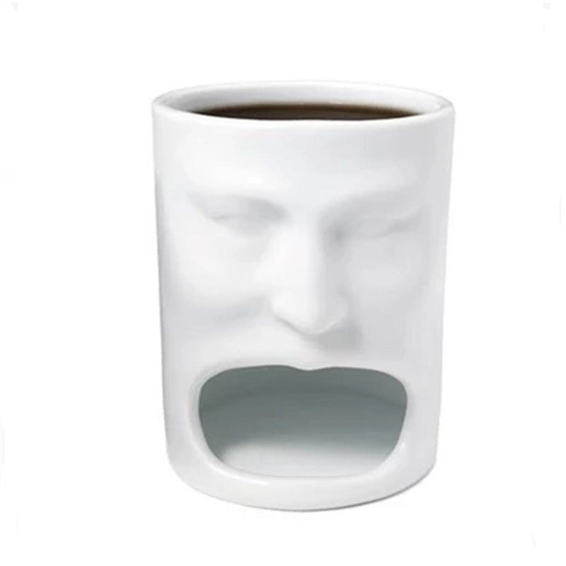 Face Design Ceramic Mug with Biscuit Pocket Holder
